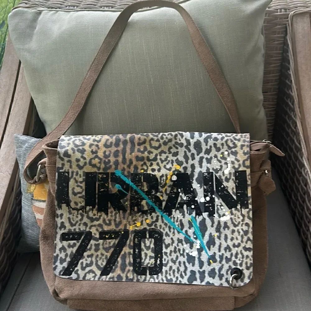 Crazy Lou Paris Graphic Suede Messenger Bag